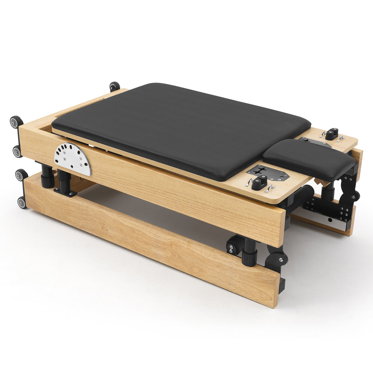 Foldable Pilates Reformer Flexi, light wood, black upholstery – folded