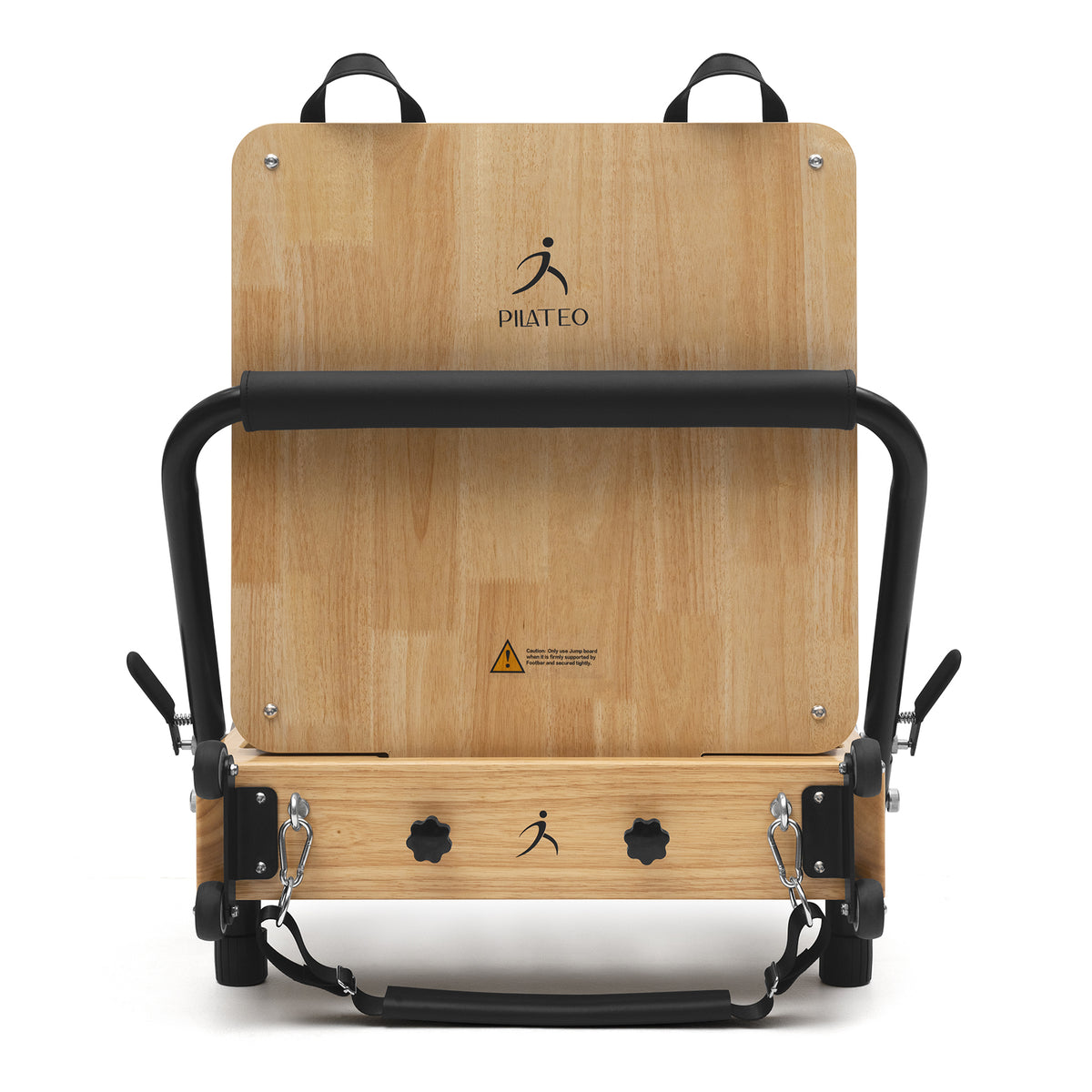 Foldable Pilates Reformer Flexi, light wood, black upholstery – jumpboard, rear view