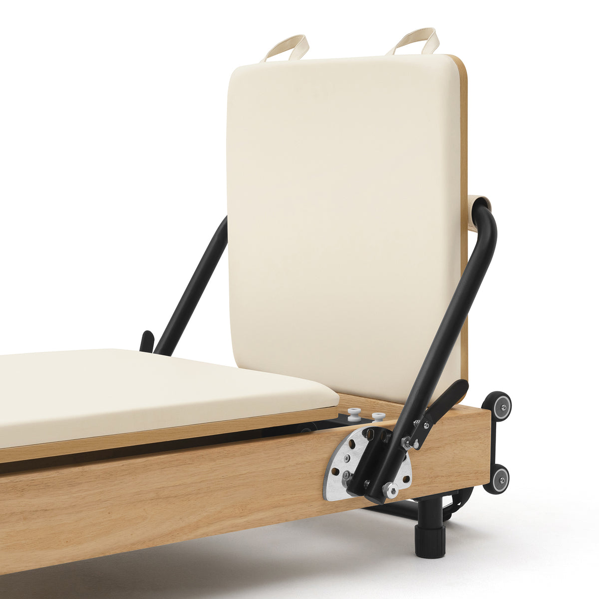 Foldable Pilates Reformer Flexi, light wood, milky white upholstery – jumpboard