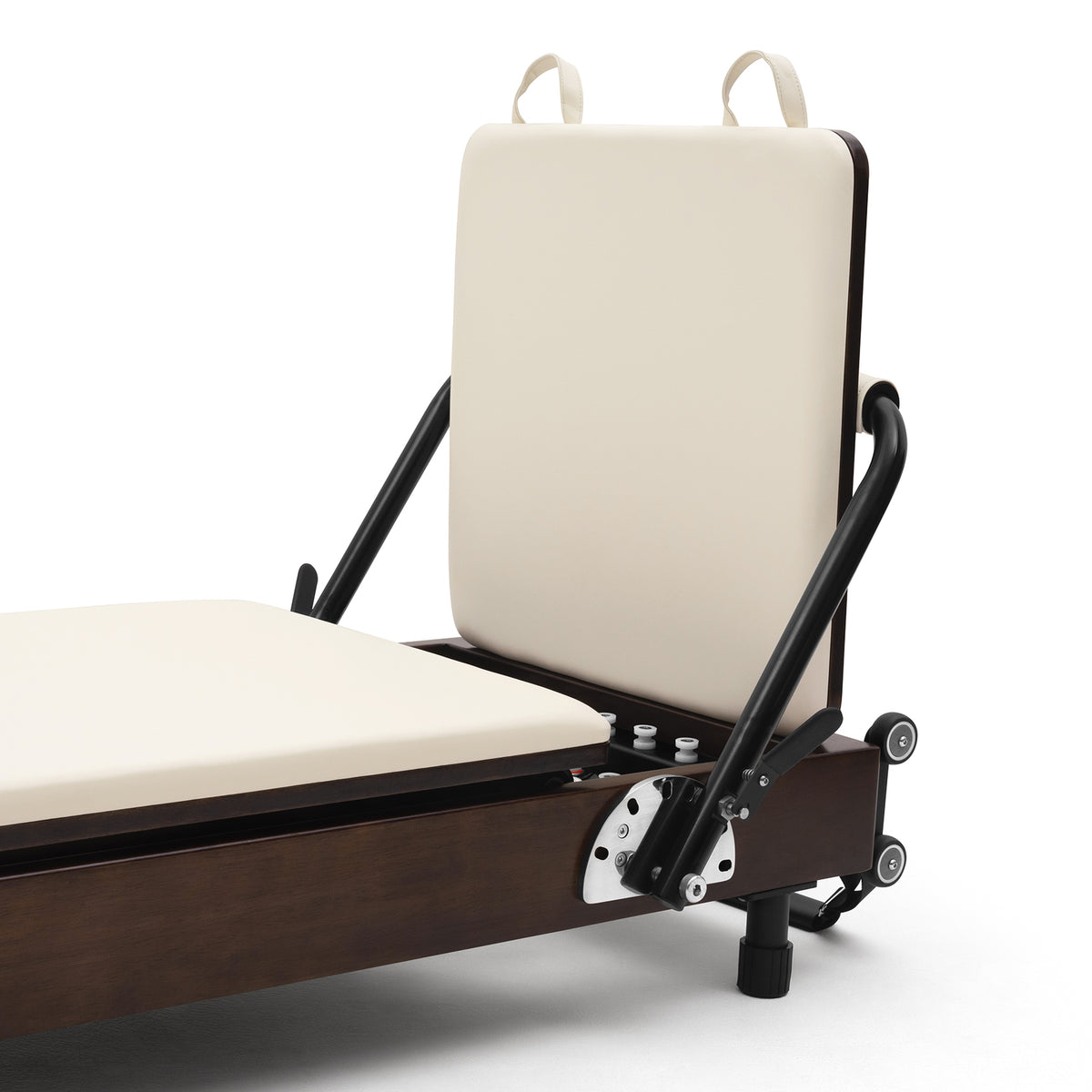 Foldable Pilates Reformer Flexi, dark wood, milky white upholstery – jumpboard