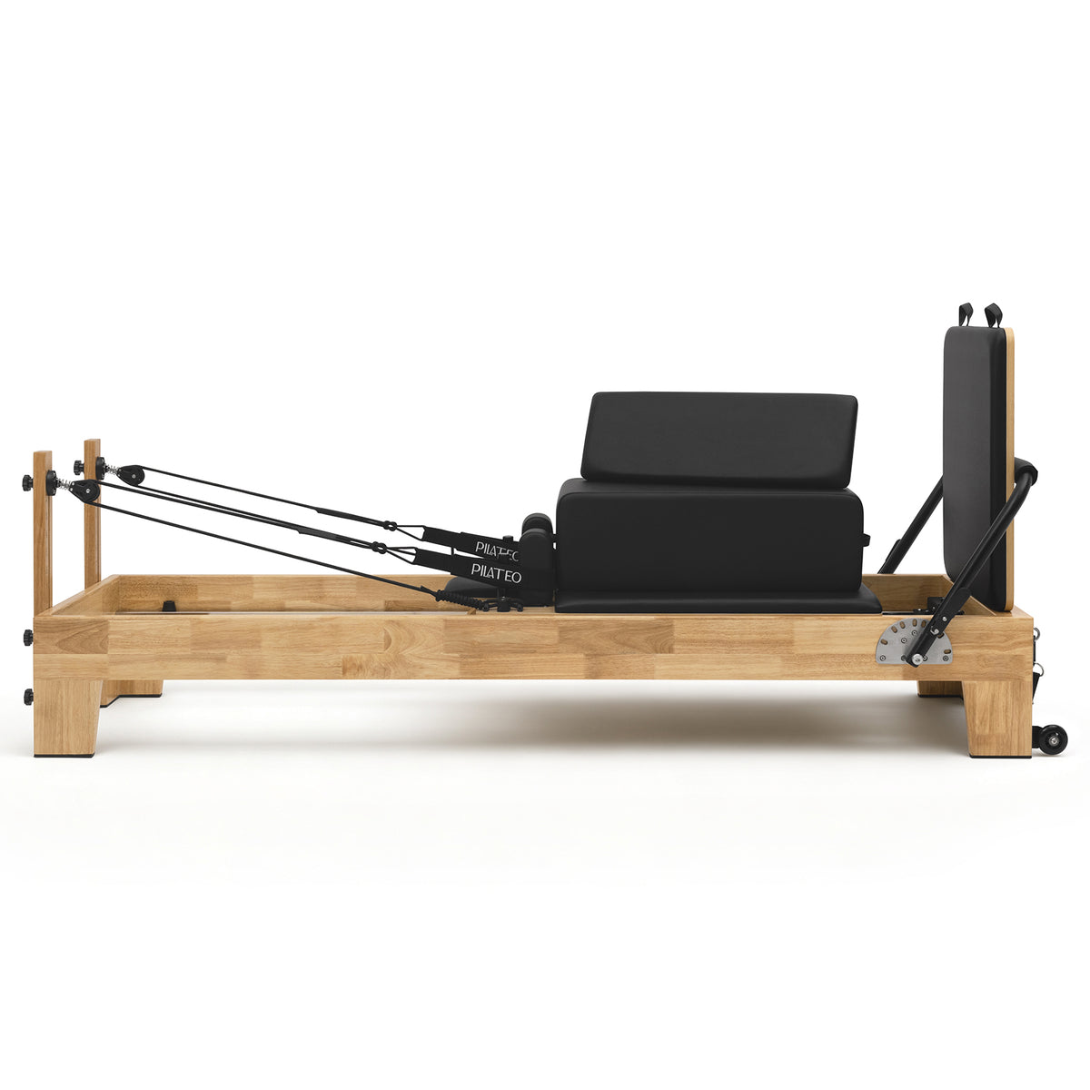 Pilates Reformer Classic Studio black with sitting box – side view