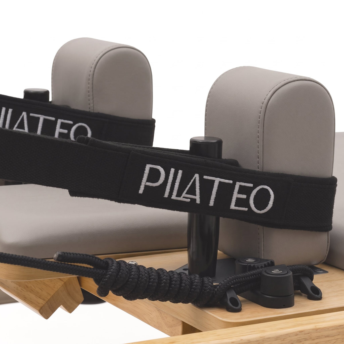 Pilates Reformer Classic Studio, stone grey upholstery – Pilateo straps