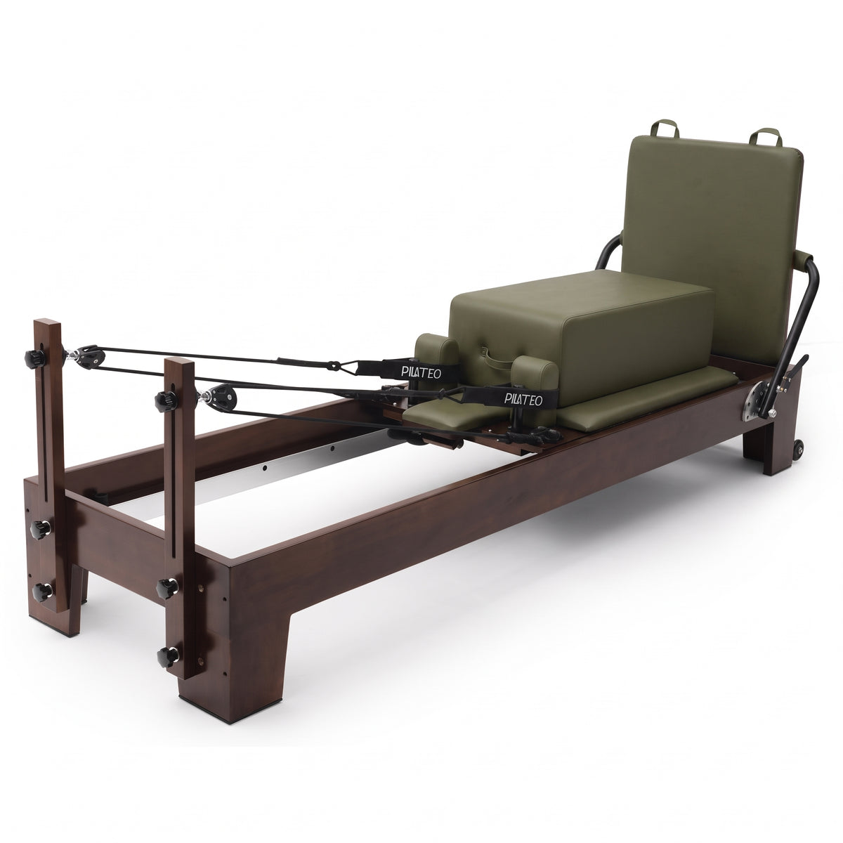 Pilates Reformer Studio Prestige, olive upholstery – with sitting box and jumpboard