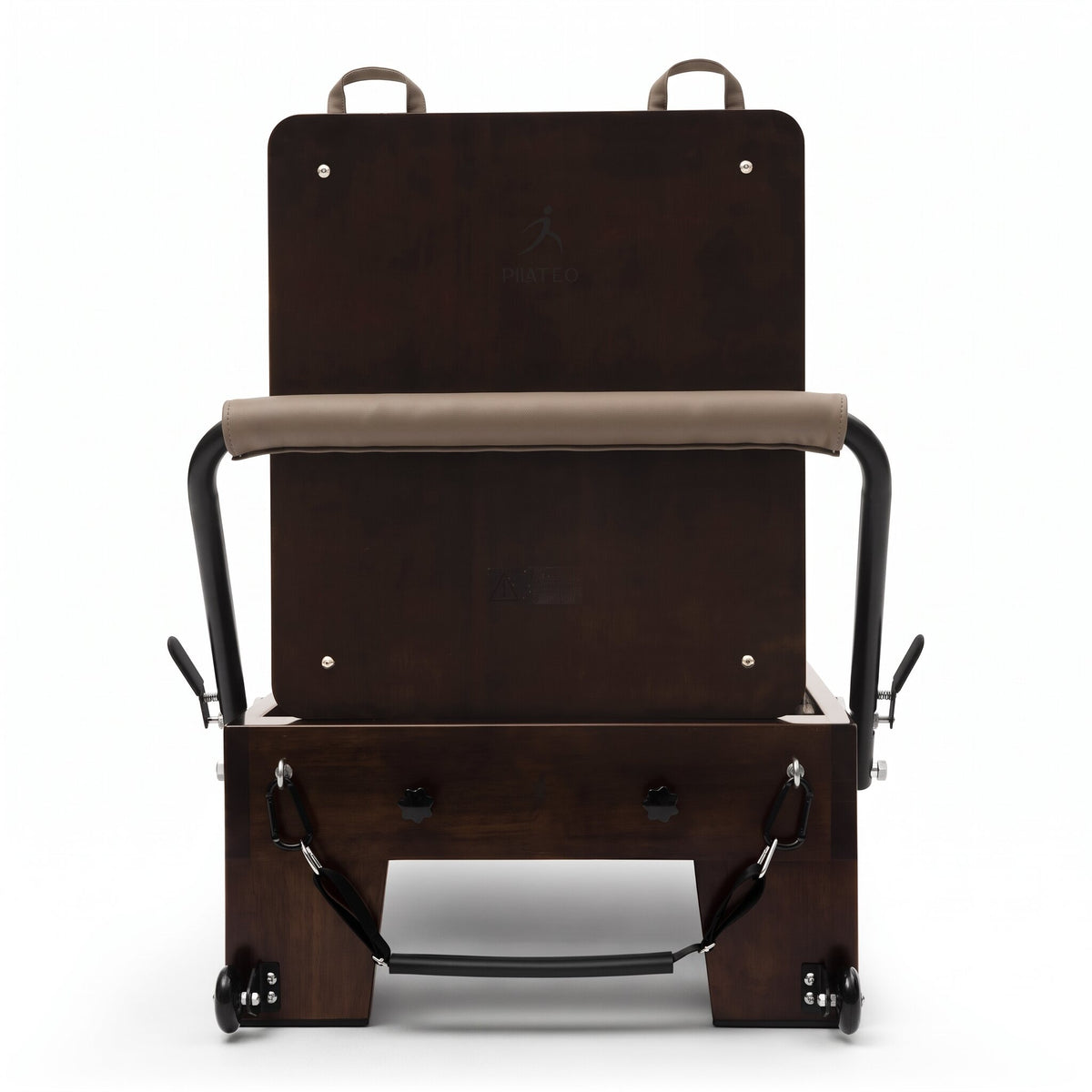 Pilates Reformer Studio Prestige, taupe upholstery – front view with jumpboard