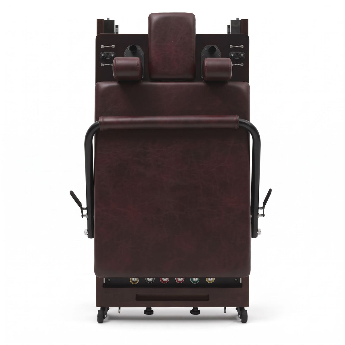 Foldable Pilates reformer Flexi espresso wine, stored upright