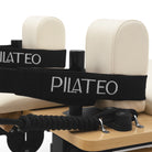 Foldable Pilates Reformer Flexi, light wood, milky white upholstery – shoulder rests and straps