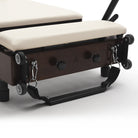 Foldable Pilates Reformer Flexi, dark wood, milky white upholstery – handles and wheels