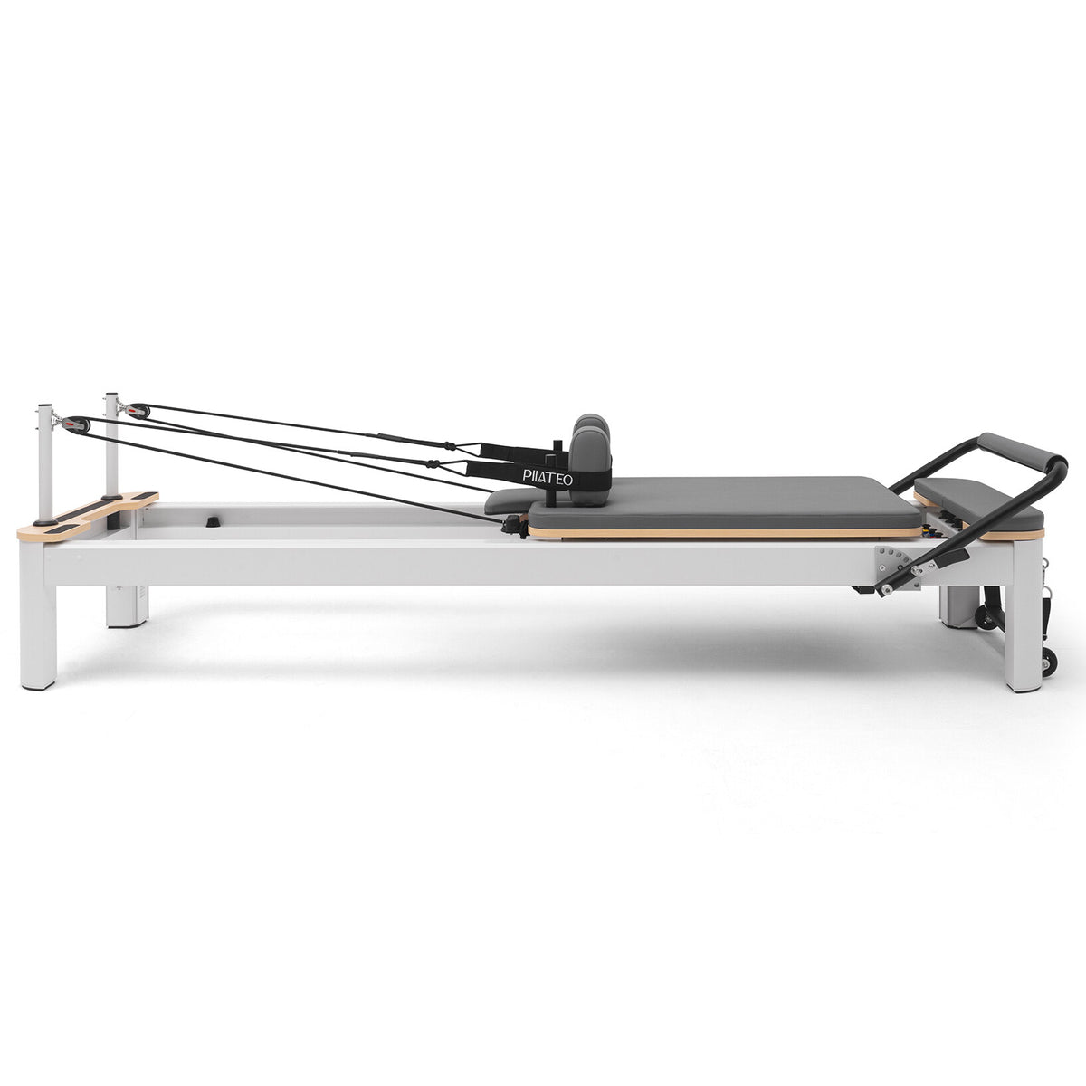 Pilates reformer aluminum gray blue, side view