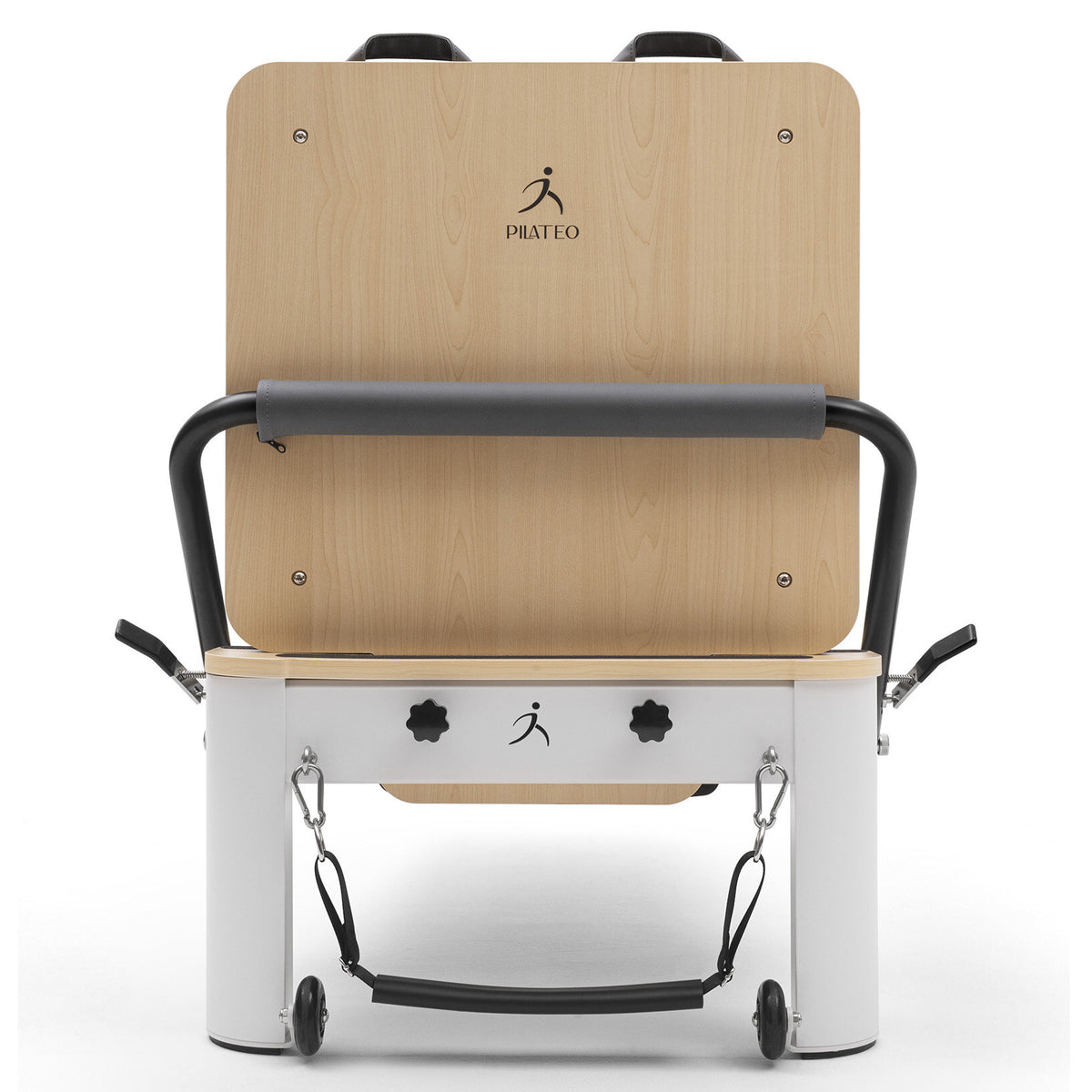 Pilates reformer aluminum gray blue, front view
