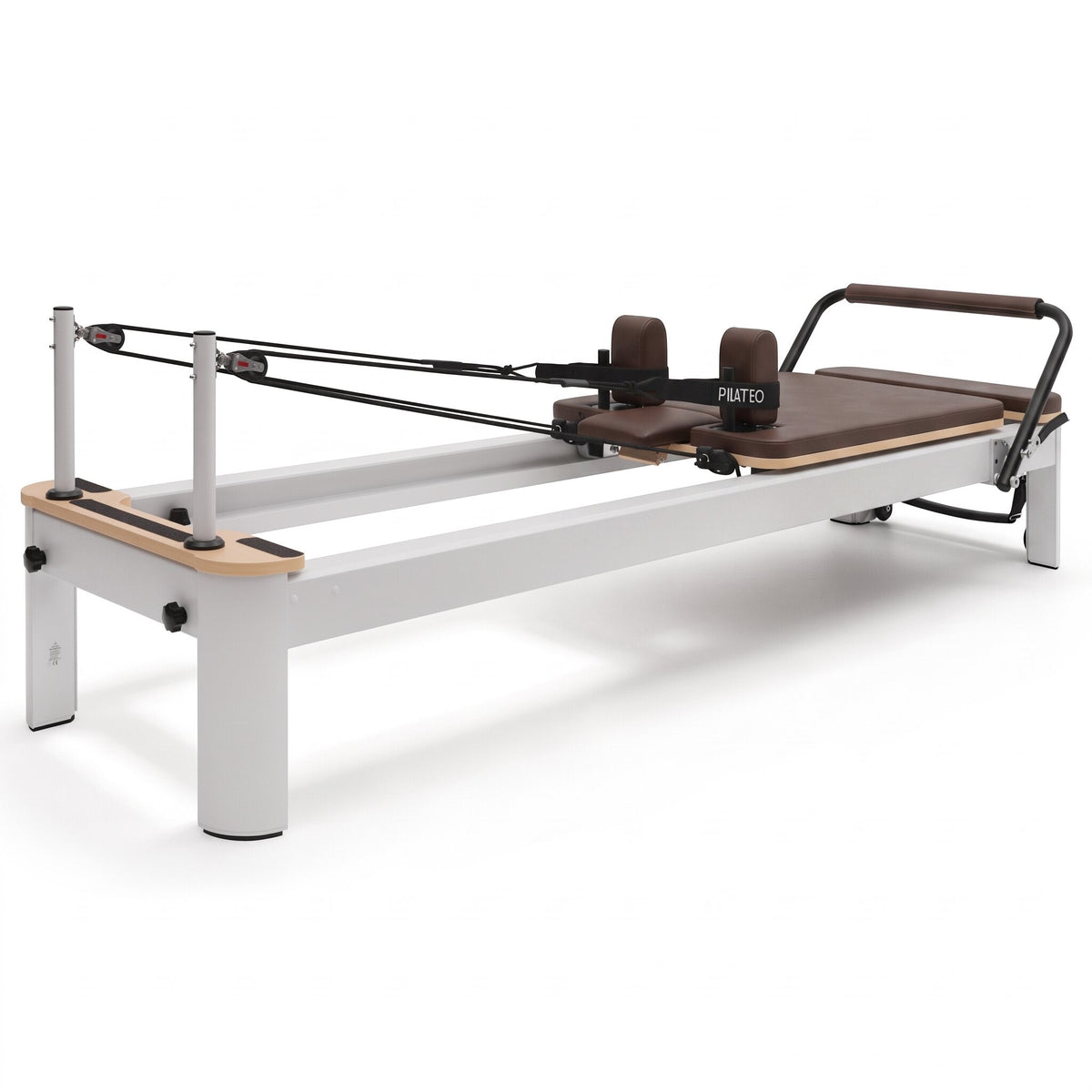 Pilates reformer aluminum mocha, footbar end view