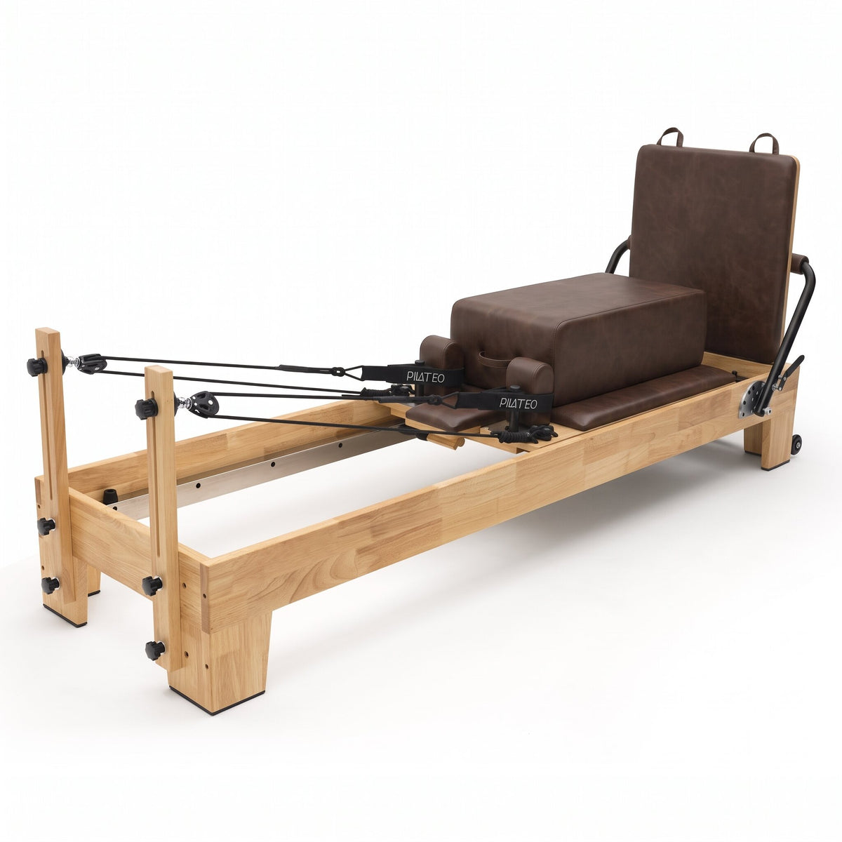 Pilates Reformer Classic Studio, mocha upholstery – with sitting box and jumpboard