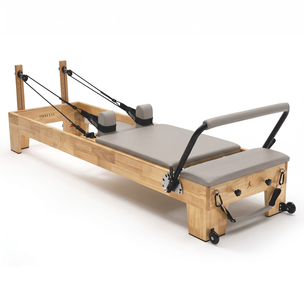 Pilates reformer Classic pearl grey, rear 3/4 view