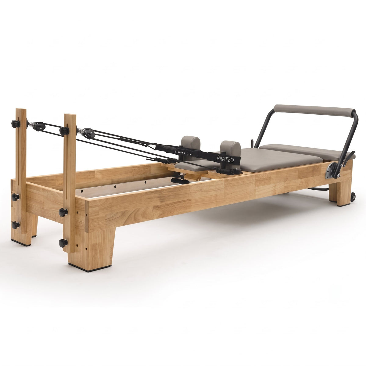 Pilates Reformer Classic Studio, stone grey upholstery – 3/4 view
