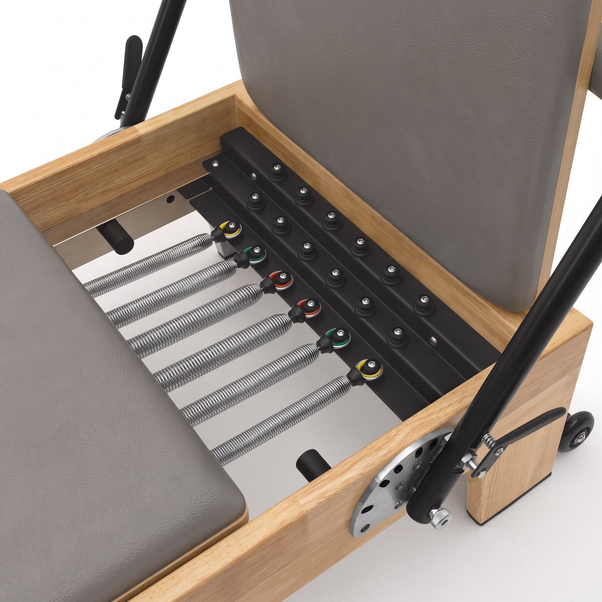 Pilates Reformer Classic Studio, stone grey upholstery – colour-coded springs