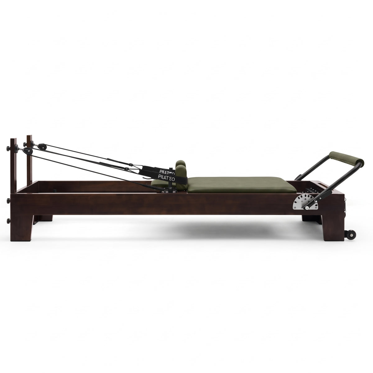 Pilates Reformer Studio Prestige, olive upholstery – side view