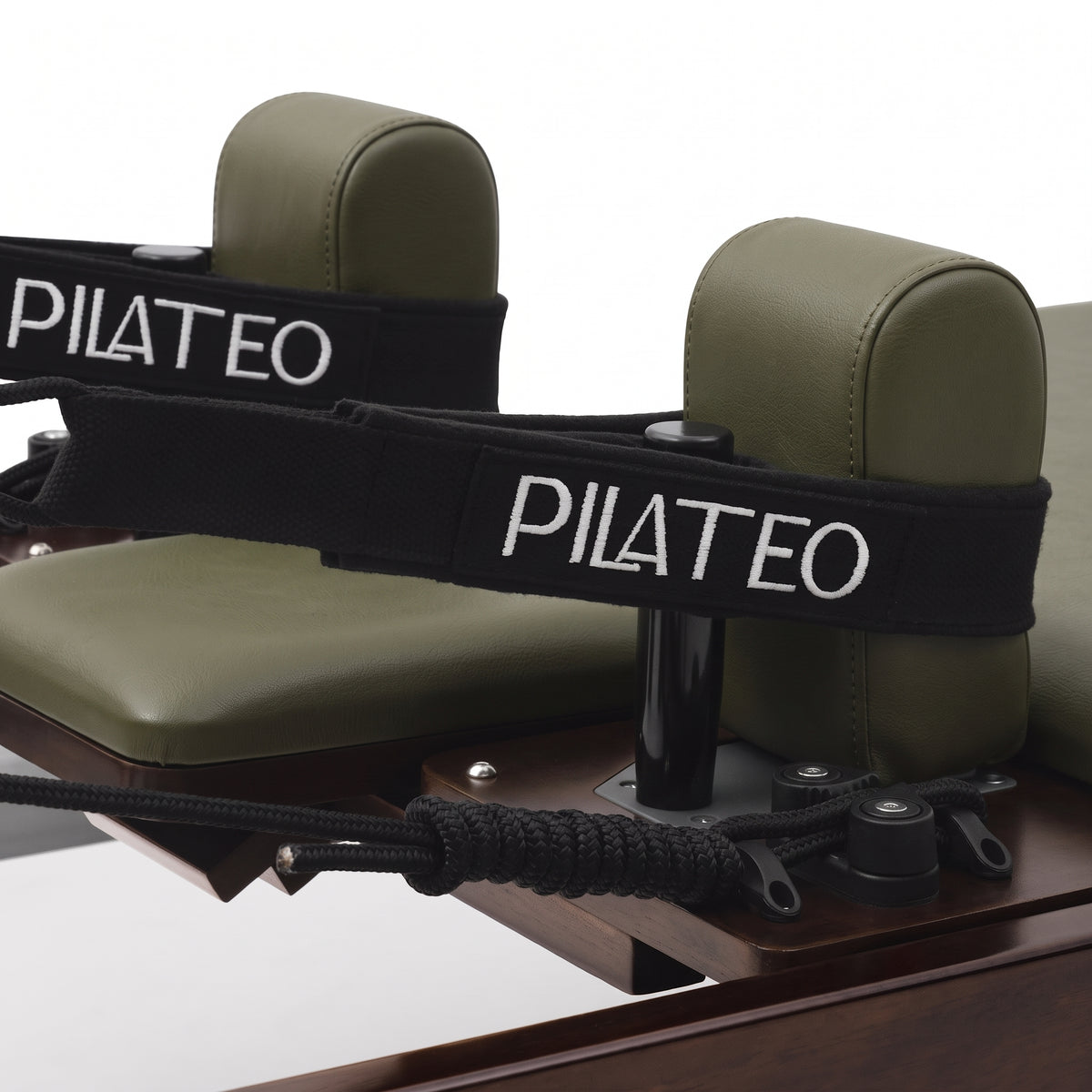 Pilates Reformer Studio Prestige, olive upholstery – Pilateo straps