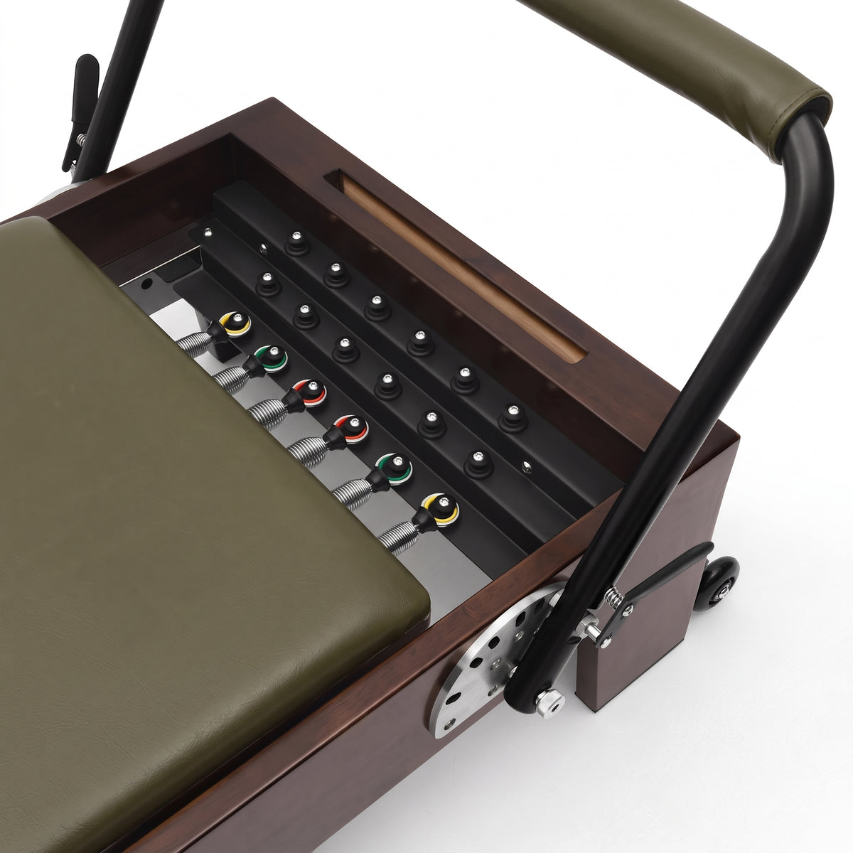Pilates Reformer Studio Prestige, olive upholstery – spring bar detail