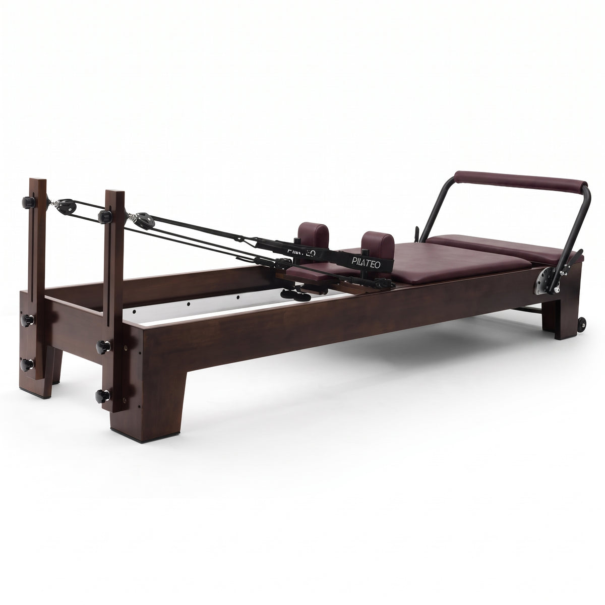 Pilates Reformer Studio Prestige, wine upholstery – 3/4 view