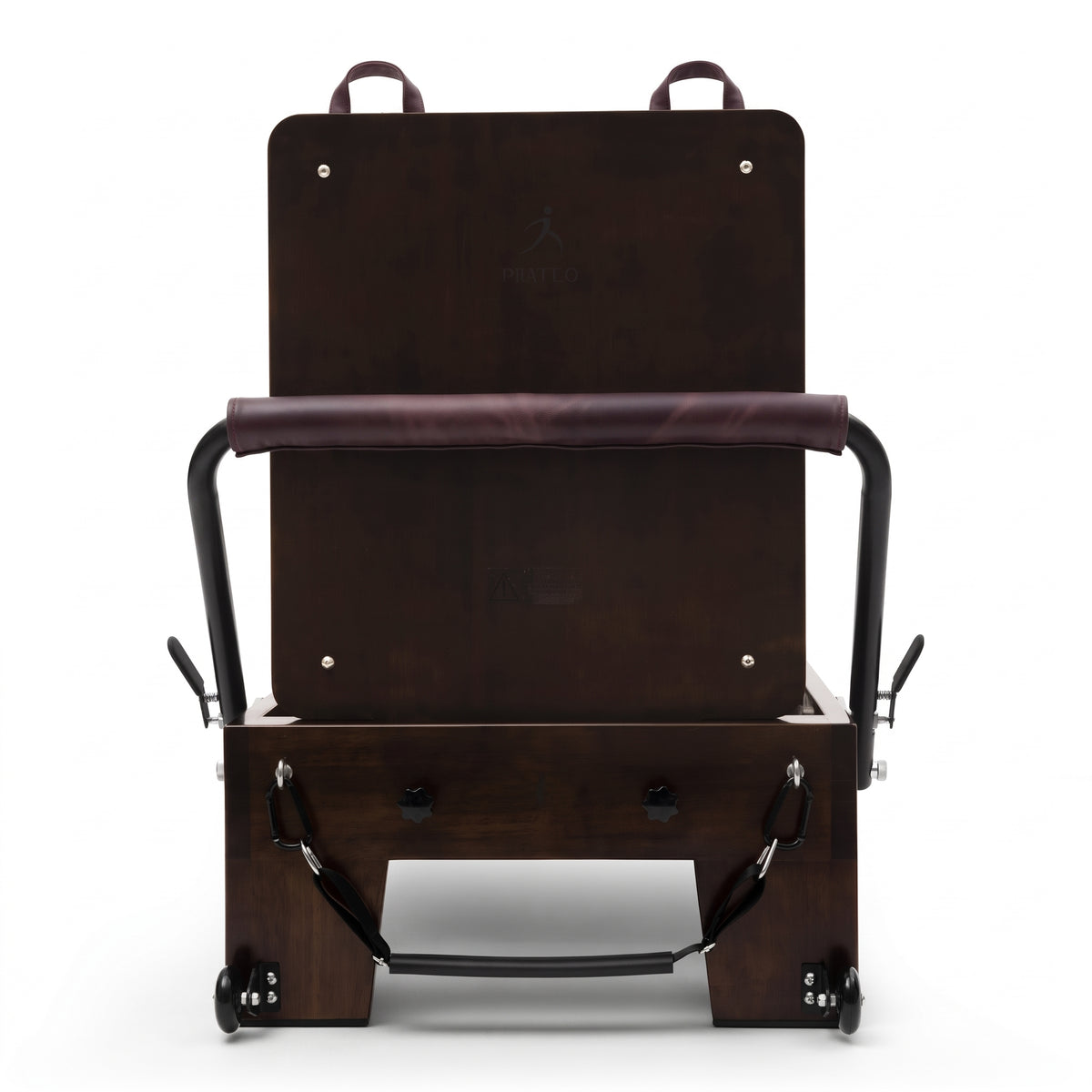 Pilates Reformer Studio Prestige, wine upholstery – front view with jumpboard